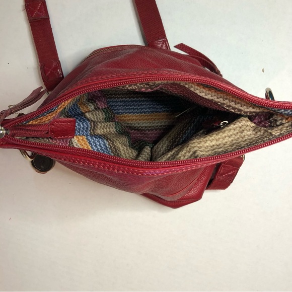 Red Leather The Sak Crossbody Adjustable Strap Fold Over Shoulder Bag Purse - Picture 6 of 10